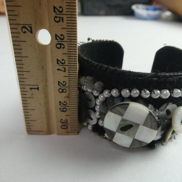 Chunky Funky Cuff Bangle Bracelet Mother of Pearl Shell Button Fabric DIY Artist - Picture 7 of 9